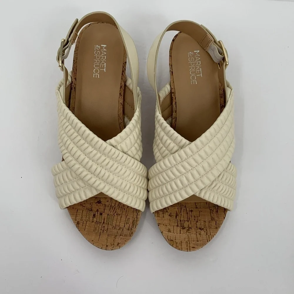 Market & Spruce Jayna cork wedge sandals cream criss cross strap shoe new 8.5